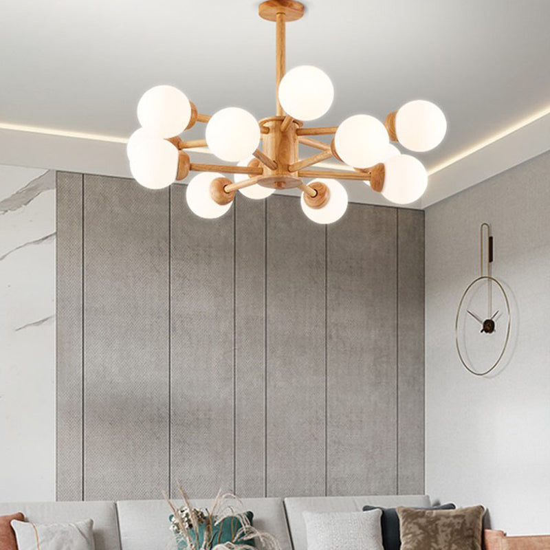 Contemporary Globe Pendant Light Fixture Wood Hanging Pendant Light for Living Room