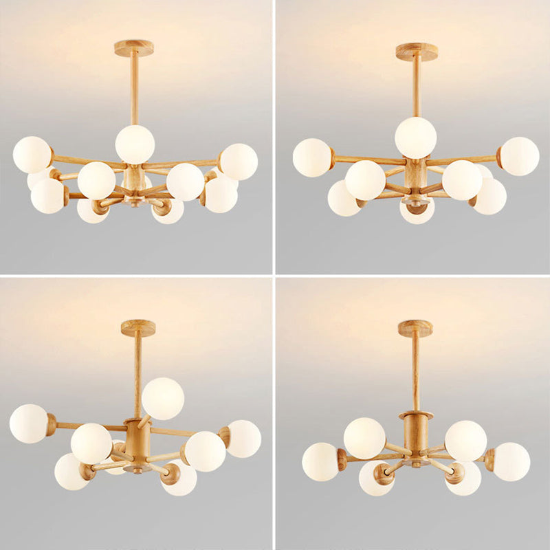 Contemporary Globe Pendant Light Fixture Wood Hanging Pendant Light for Living Room