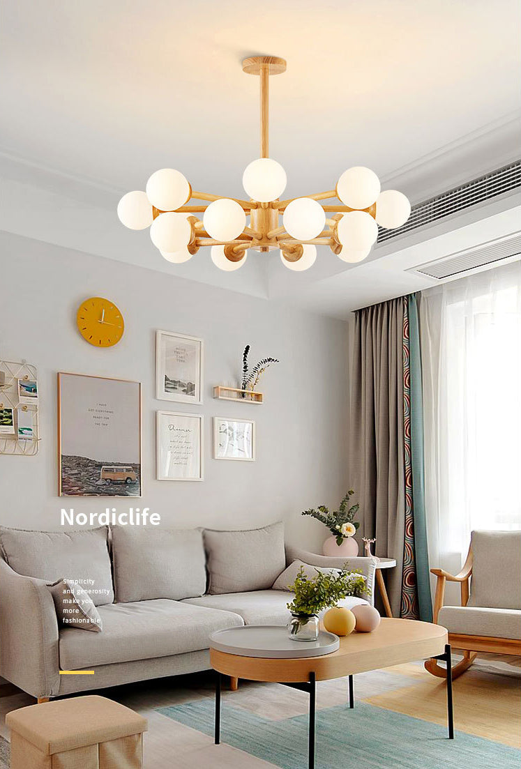 Contemporary Globe Pendant Light Fixture Wood Hanging Pendant Light for Living Room