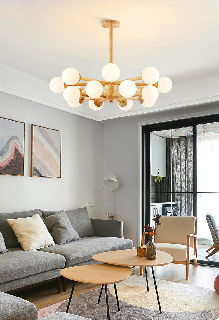 Contemporary Globe Pendant Light Fixture Wood Hanging Pendant Light for Living Room
