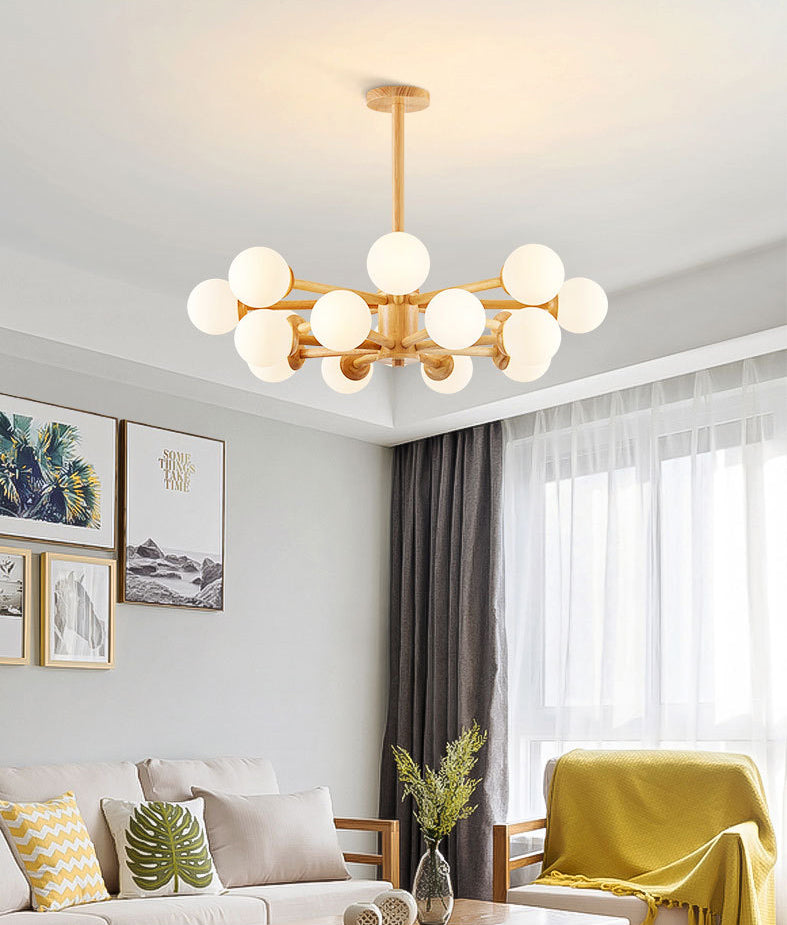 Contemporary Globe Pendant Light Fixture Wood Hanging Pendant Light for Living Room