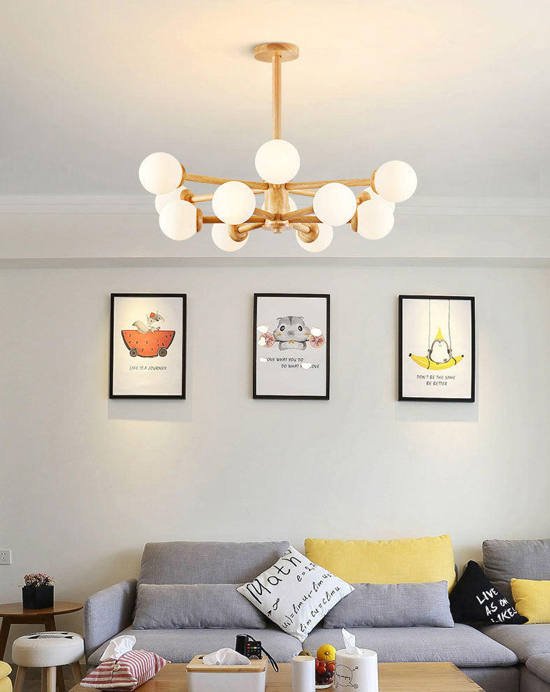 Contemporary Globe Pendant Light Fixture Wood Hanging Pendant Light for Living Room