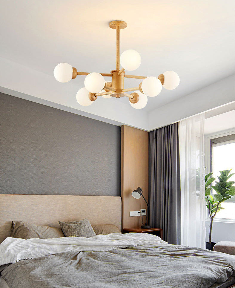 Contemporary Globe Pendant Light Fixture Wood Hanging Pendant Light for Living Room