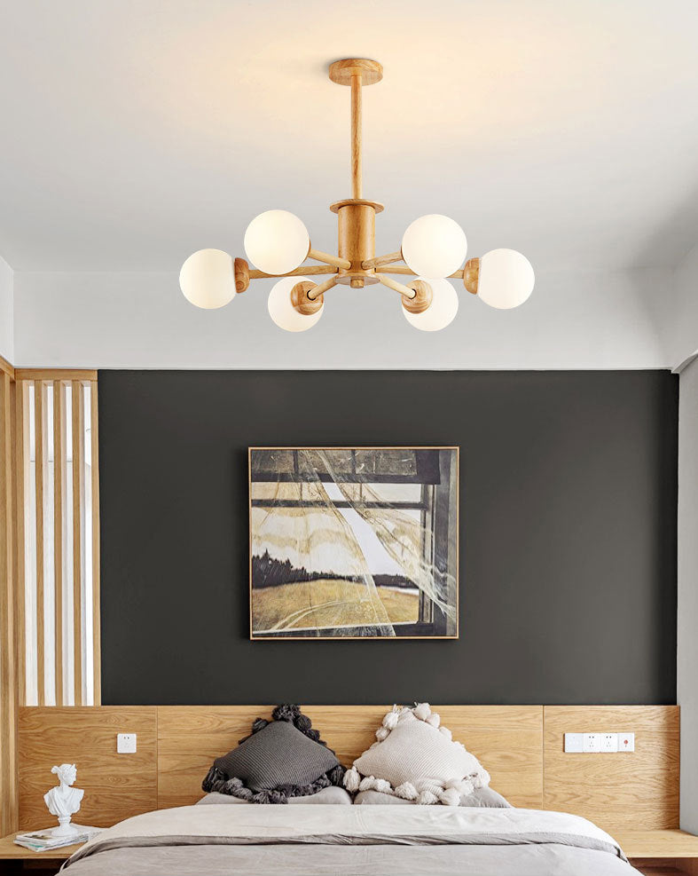 Contemporary Globe Pendant Light Fixture Wood Hanging Pendant Light for Living Room