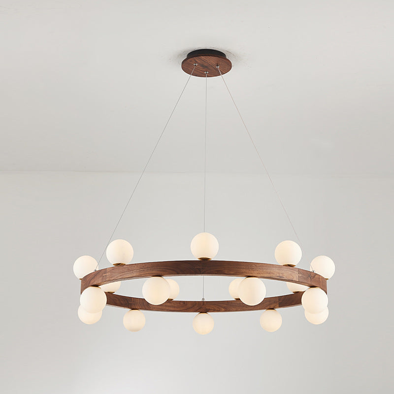 Nordic Minimalist Circular Chandelier Lamp Wood Hanging Pendant Lights for Restaurant