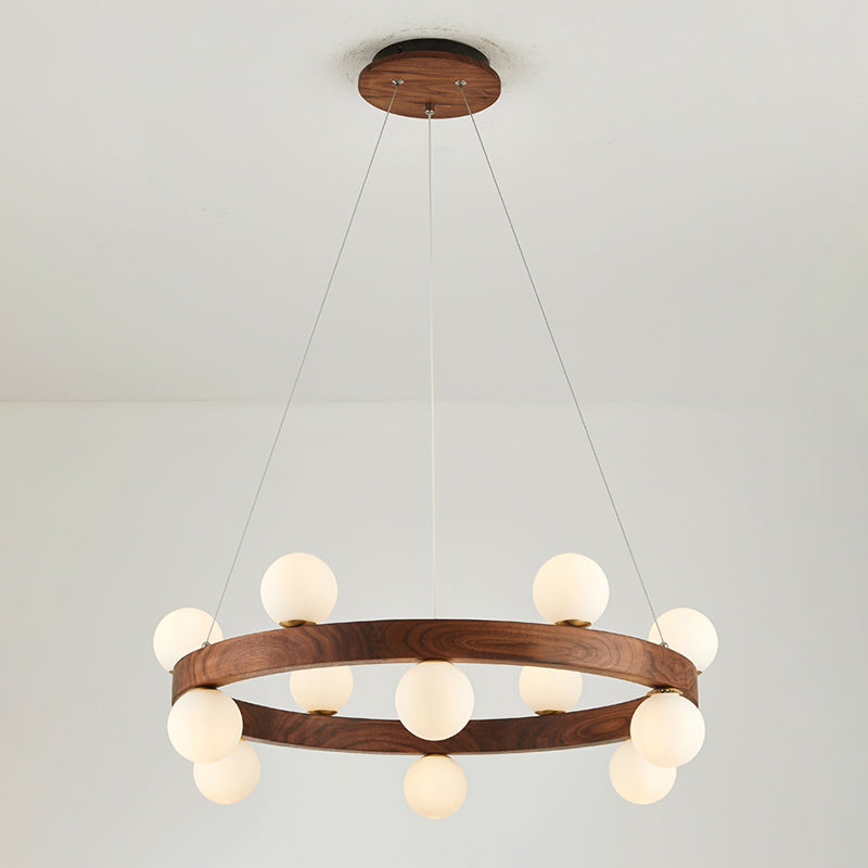 Nordic Minimalist Circular Chandelier Lamp Wood Hanging Pendant Lights for Restaurant