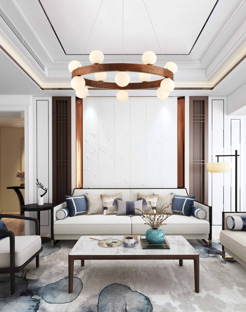 Nordic Minimalist Circular Chandelier Lamp Wood Hanging Pendant Lights for Restaurant