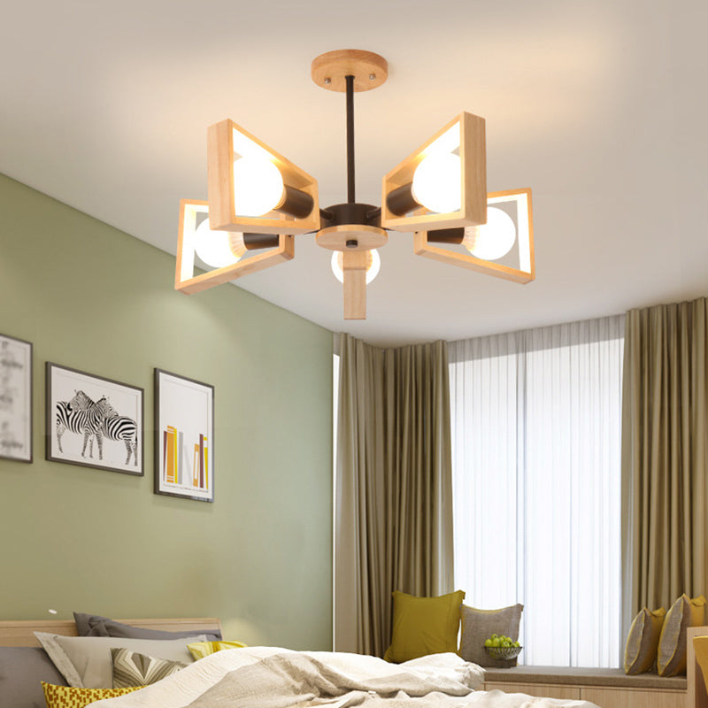 Ultra-modern Sputnik Hanging Chandelier Wood Hanging Lamp with Hanging Cord for Restaurant