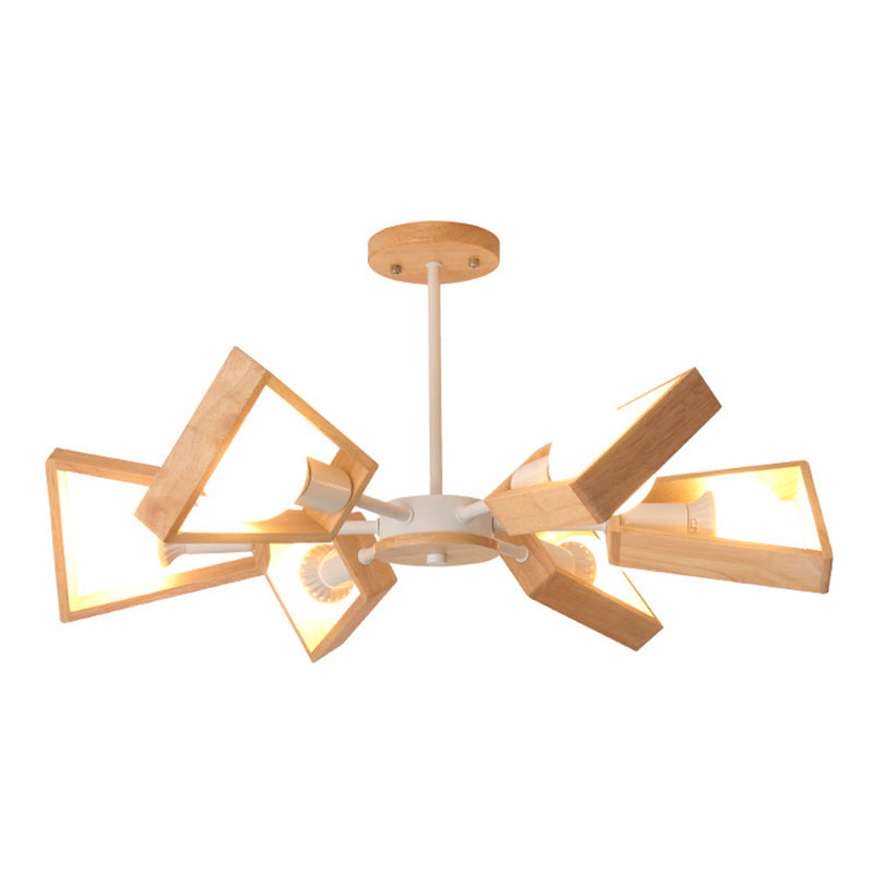 Ultra-modern Sputnik Hanging Chandelier Wood Hanging Lamp with Hanging Cord for Restaurant