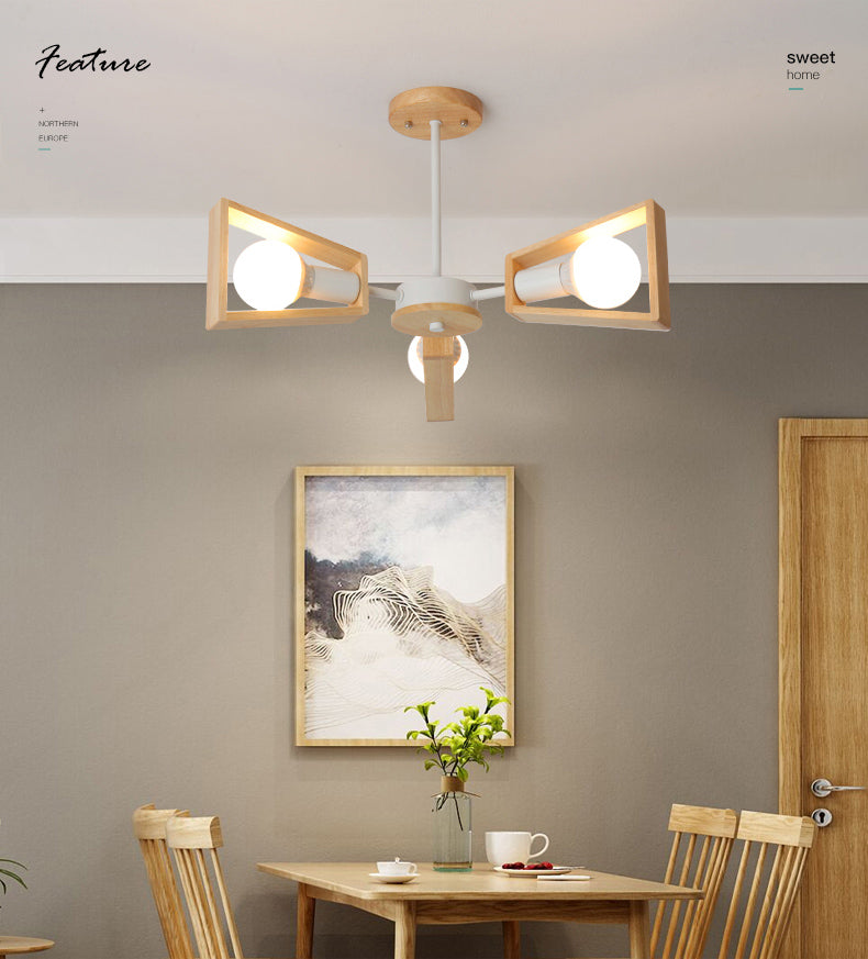 Ultra-modern Sputnik Hanging Chandelier Wood Hanging Lamp with Hanging Cord for Restaurant