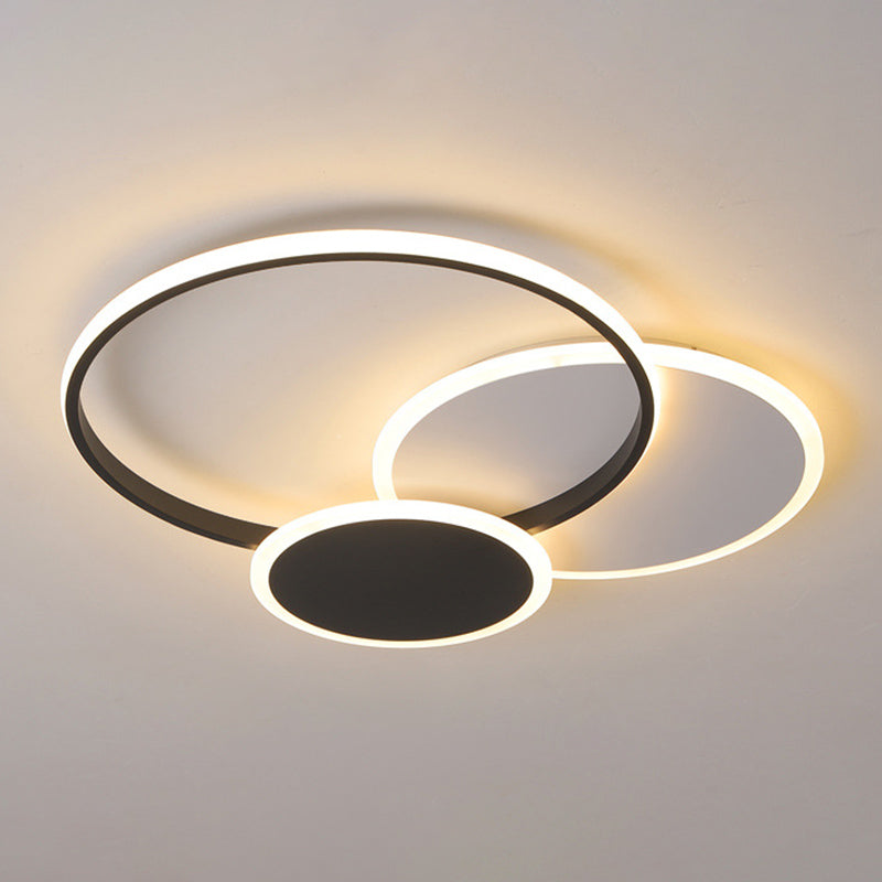 3 Intersecting Rings Shaped LED Ceiling Light Modern Minimalist Metal Plating Flush Mount Lighting Fixture for Dining Room