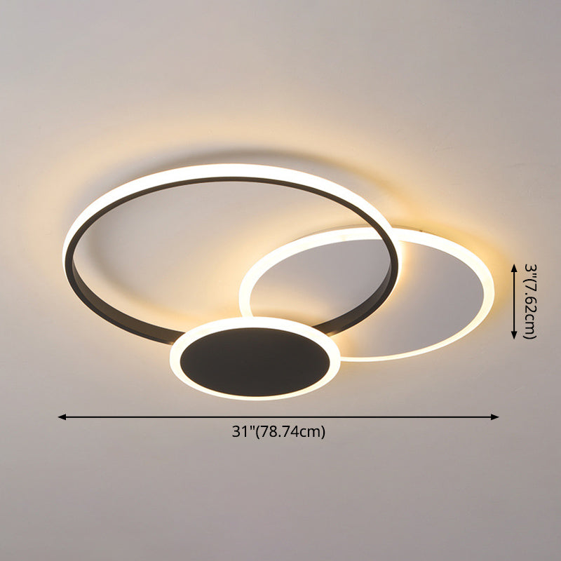 3 Intersecting Rings Shaped LED Ceiling Light Modern Minimalist Metal Plating Flush Mount Lighting Fixture for Dining Room