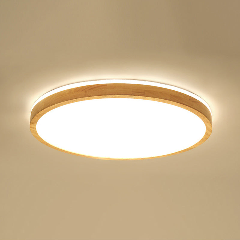 2.2 Inch Ultra-thin Round Wooden Ceiling Light Acrylic Shade Contemporary Minimalism Lighting Fixture for Bedroom
