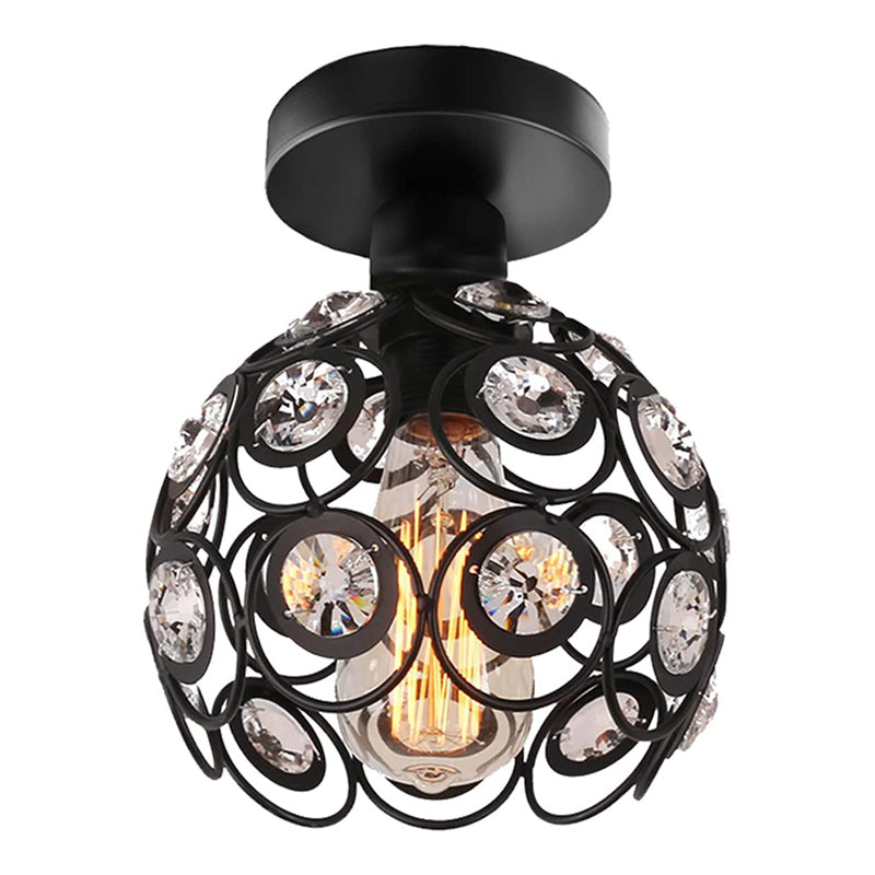 Black Metal Frame Crystal Inclay Mini Plafond Light Modern Simplicity Semi Flush Mount Mount For Corridor Asinte