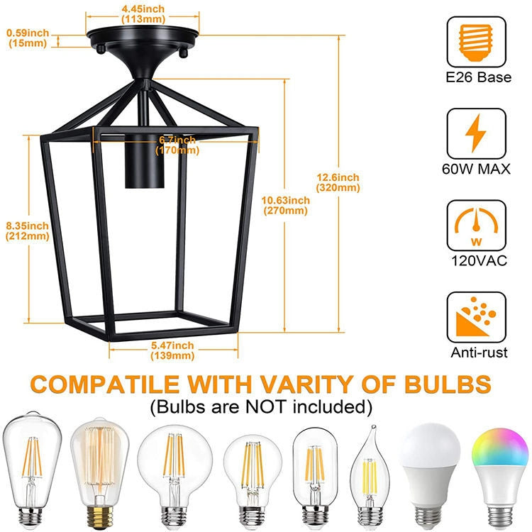 Single Bulb Iron Frame Ceiling Light Industrial Vintage Style Mini Flush-mount Lighting Fixture in Black