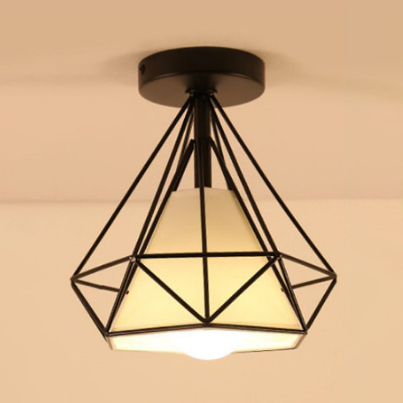 Marco de hierro en forma de diamante techo claro de tela blanca simplicidad mini accesorio de iluminación para corredor de balcón