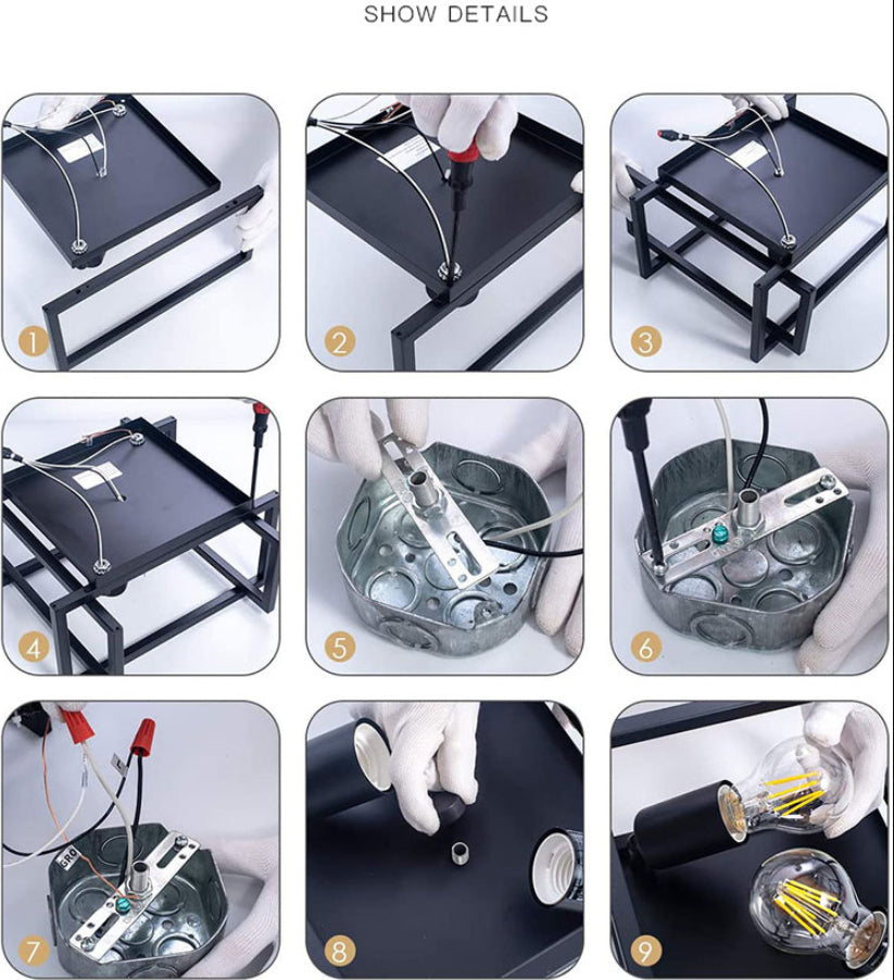 Frame Rectangular Lighting Fixtures Industrial Style Iron 2 Light Semi Flush Mount Ceiling Lights for Restaurant Corridor