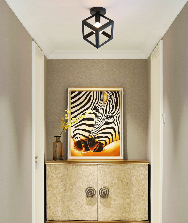 Marco geométrico de hierro forjado mini luz de techo de estilo jubilado de estilo industrial