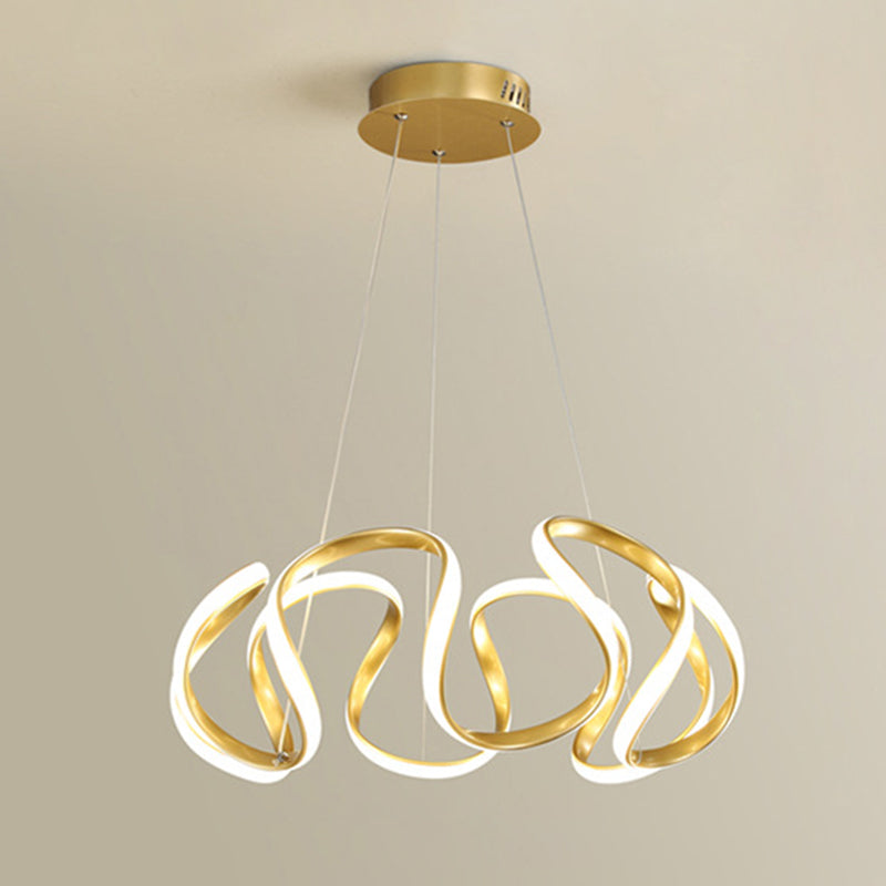 Adjustable Hanging Cord Chandelier Light Modern Simplicity Symmetrical Curves Metal Ceiling Pendant for Restaurant