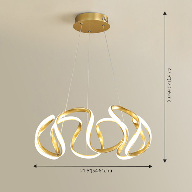 Adjustable Hanging Cord Chandelier Light Modern Simplicity Symmetrical Curves Metal Ceiling Pendant for Restaurant