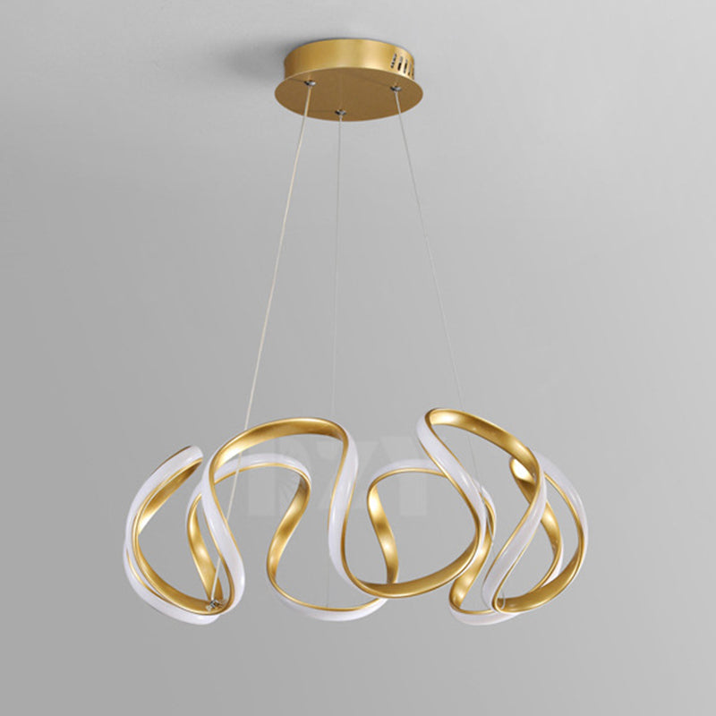 Adjustable Hanging Cord Chandelier Light Modern Simplicity Symmetrical Curves Metal Ceiling Pendant for Restaurant
