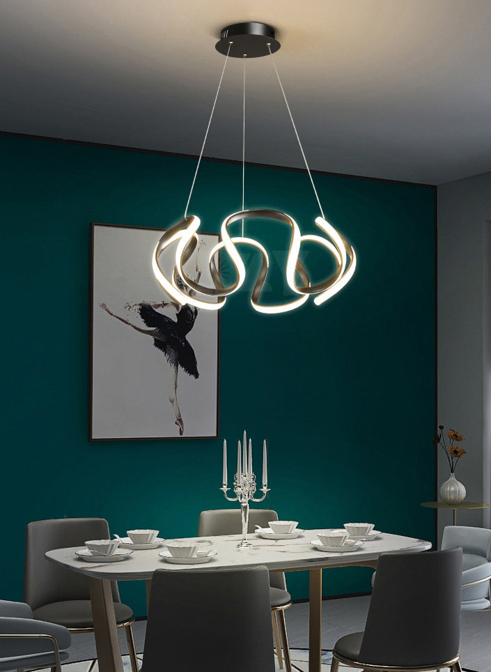 Adjustable Hanging Cord Chandelier Light Modern Simplicity Symmetrical Curves Metal Ceiling Pendant for Restaurant