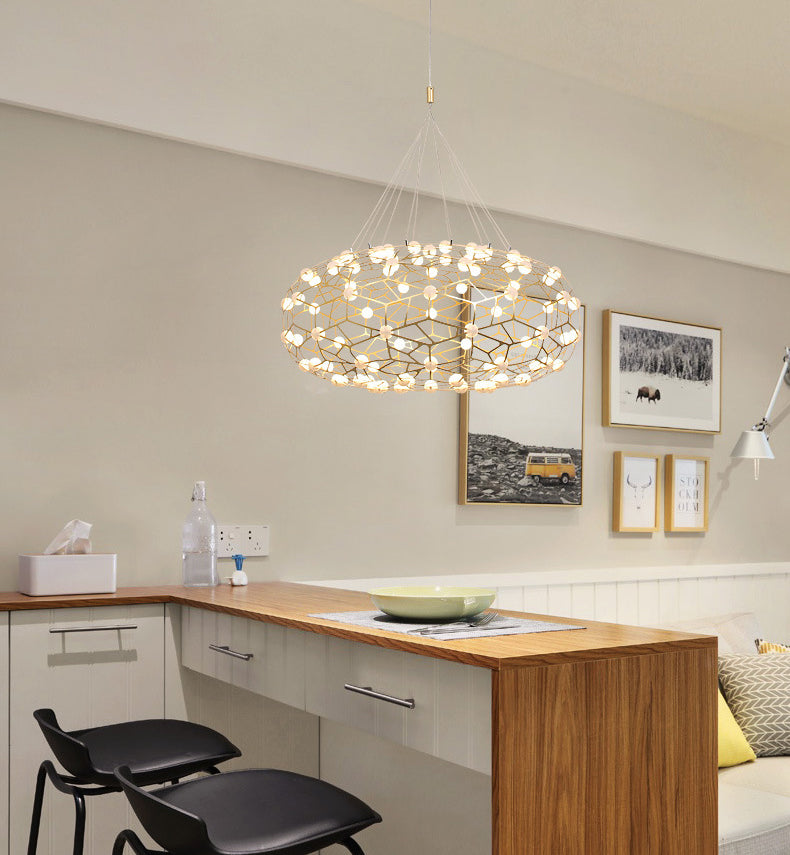 Modern Simplicity Oval Pendant Chandelier Metal Hanging Light Fixture for Coffee Shop