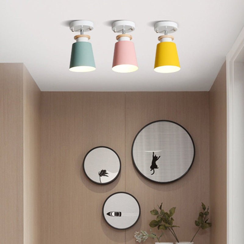 1 Light Ceiling Lighting Nordic Style Metal Cone Semi Flush Mount Lighting for Living Room