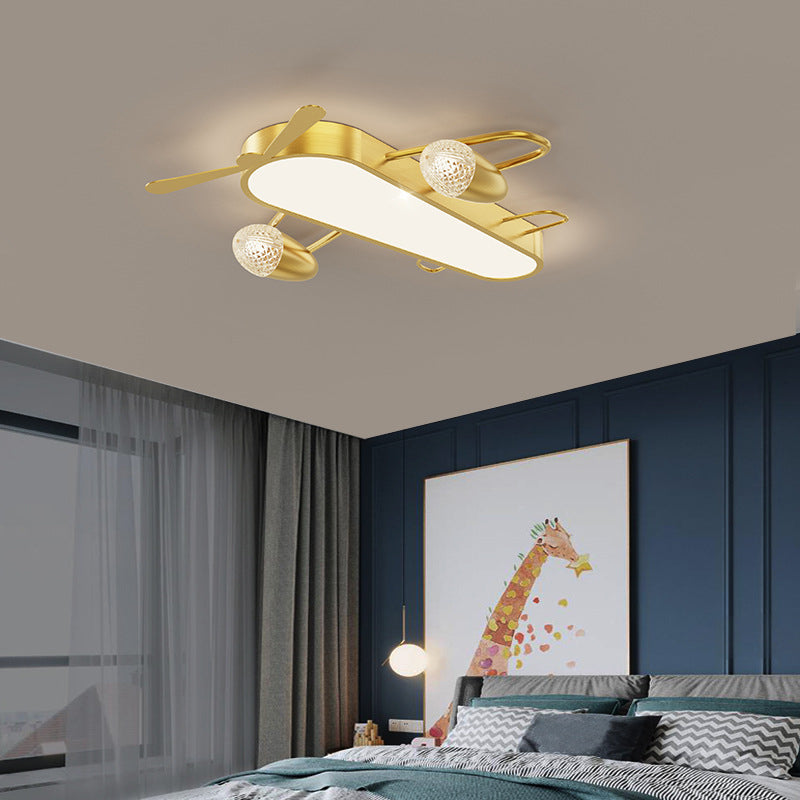 Modern Minimalist Aircraft Ceiling Flush Mount Light Gold Metal Living Room Flush Mount Lighting
