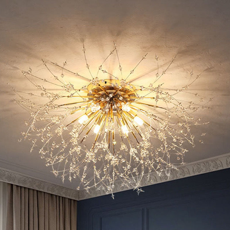 Diente de león Luz de montaje semi empotrada Decoración de cristal lujosa moderna Montaje empotrado en el techo para dormitorio