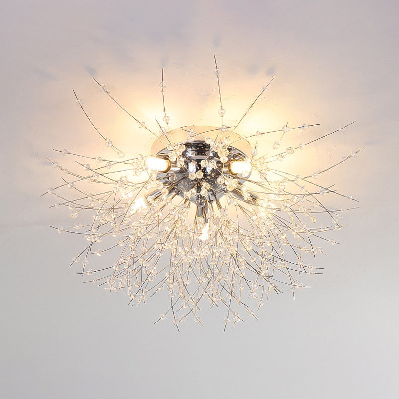 Diente de león Luz de montaje semi empotrada Decoración de cristal lujosa moderna Montaje empotrado en el techo para dormitorio