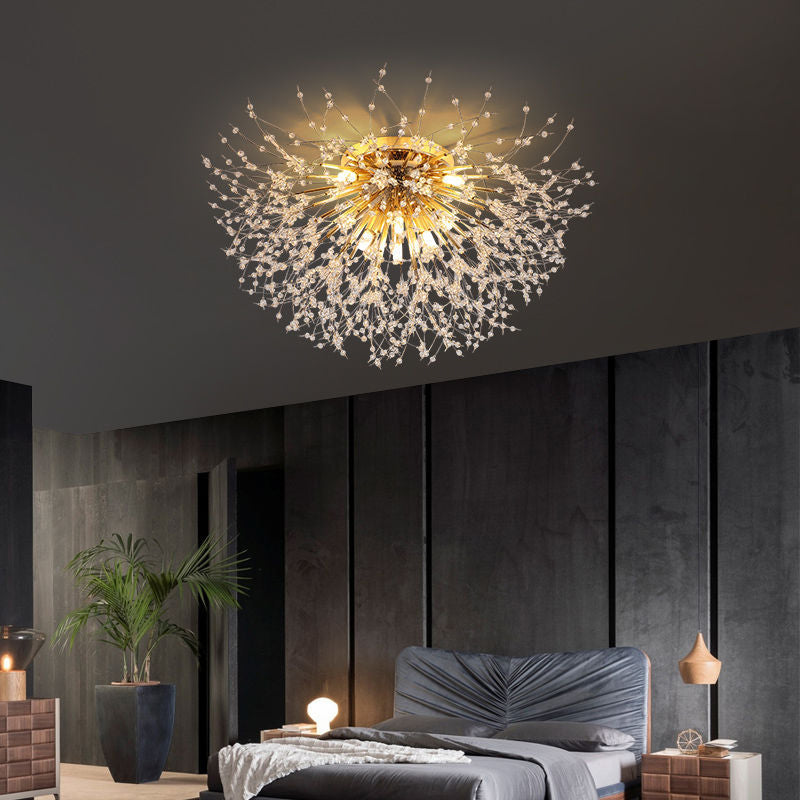 Diente de león Luz de montaje semi empotrada Decoración de cristal lujosa moderna Montaje empotrado en el techo para dormitorio