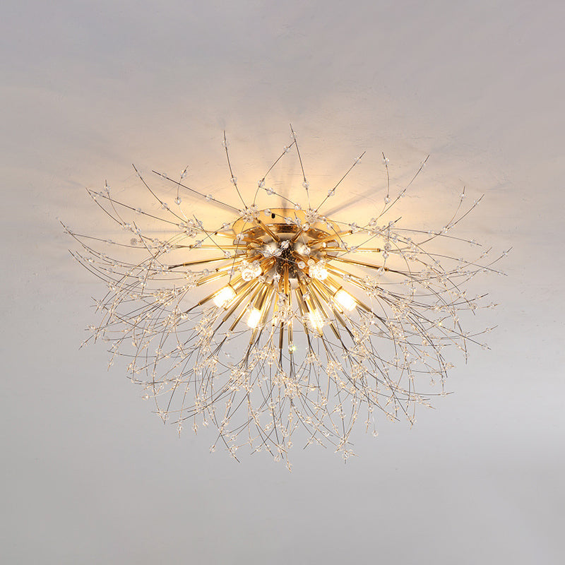 Diente de león Luz de montaje semi empotrada Decoración de cristal lujosa moderna Montaje empotrado en el techo para dormitorio