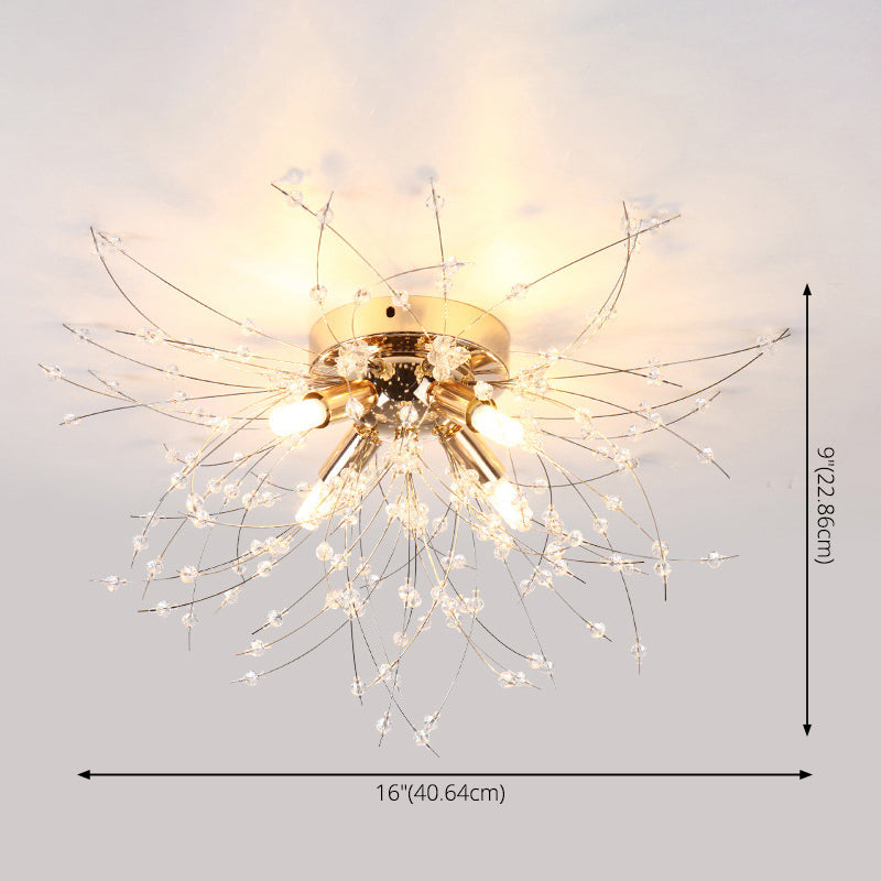 Diente de león Luz de montaje semi empotrada Decoración de cristal lujosa moderna Montaje empotrado en el techo para dormitorio