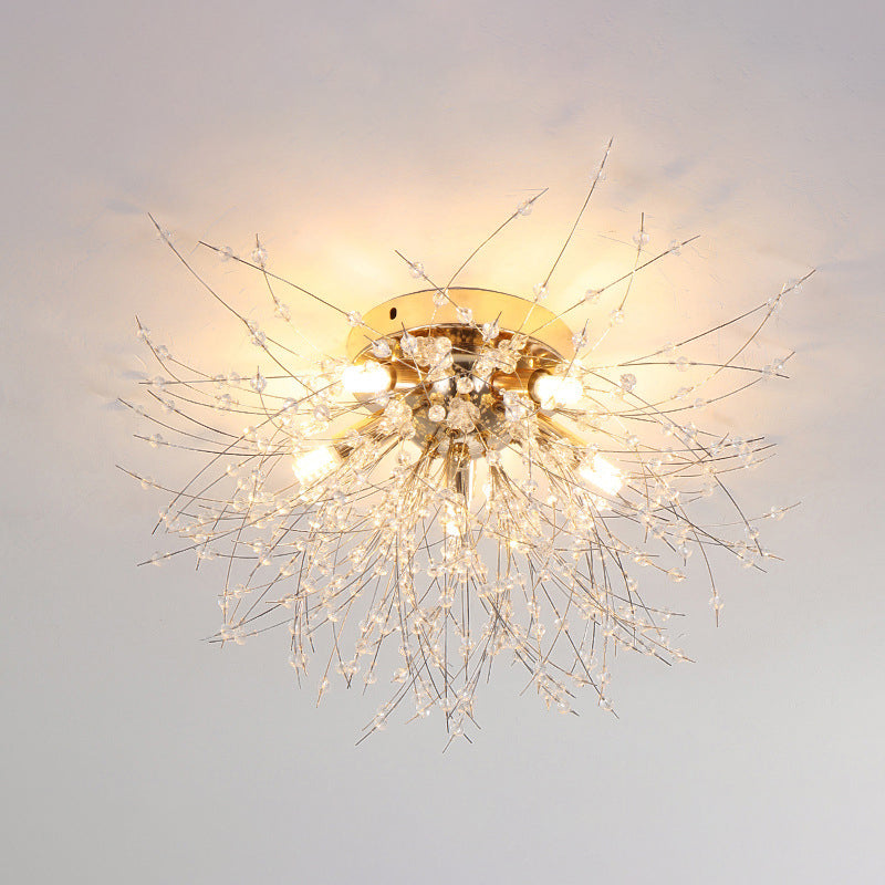Diente de león Luz de montaje semi empotrada Decoración de cristal lujosa moderna Montaje empotrado en el techo para dormitorio