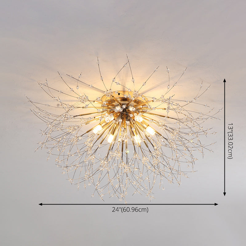 Diente de león Luz de montaje semi empotrada Decoración de cristal lujosa moderna Montaje empotrado en el techo para dormitorio