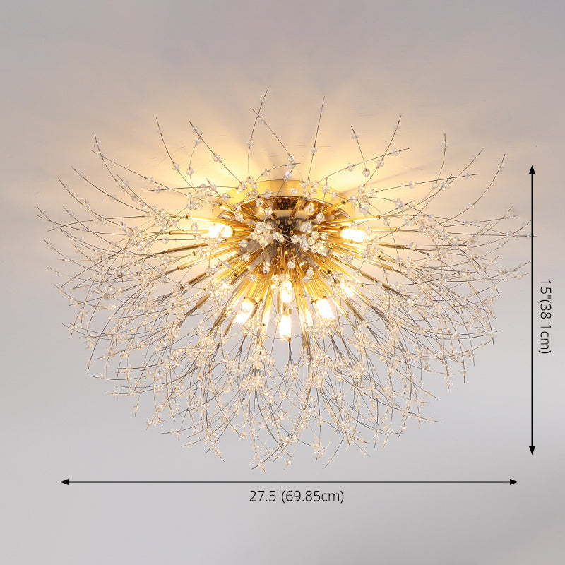 Diente de león Luz de montaje semi empotrada Decoración de cristal lujosa moderna Montaje empotrado en el techo para dormitorio