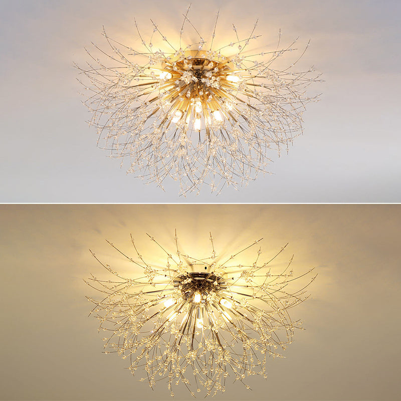 Diente de león Luz de montaje semi empotrada Decoración de cristal lujosa moderna Montaje empotrado en el techo para dormitorio
