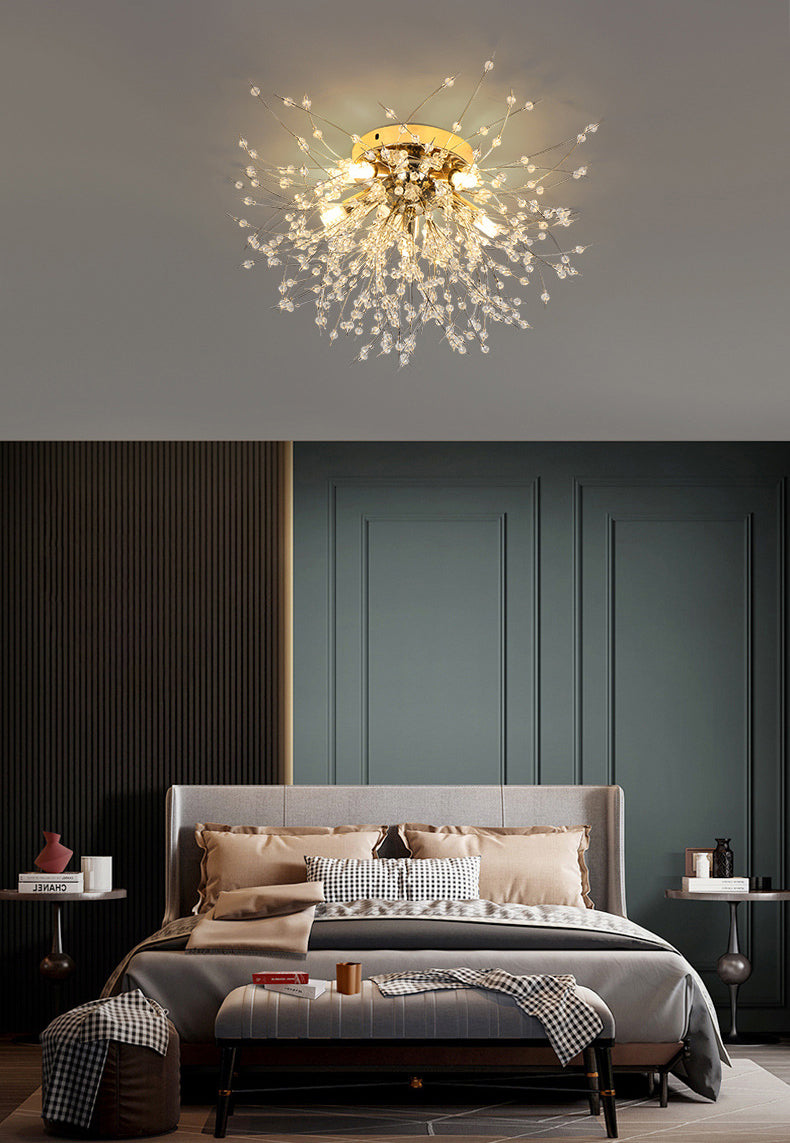 Diente de león Luz de montaje semi empotrada Decoración de cristal lujosa moderna Montaje empotrado en el techo para dormitorio