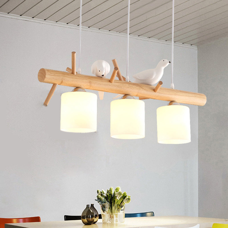 Luci cilindriche di cilindri a sospensione da cucina grande vetro bianco isola moderna lampadario con decorazione per uccelli per il ristorante