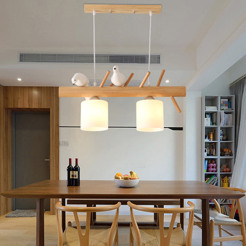 Luci cilindriche di cilindri a sospensione da cucina grande vetro bianco isola moderna lampadario con decorazione per uccelli per il ristorante