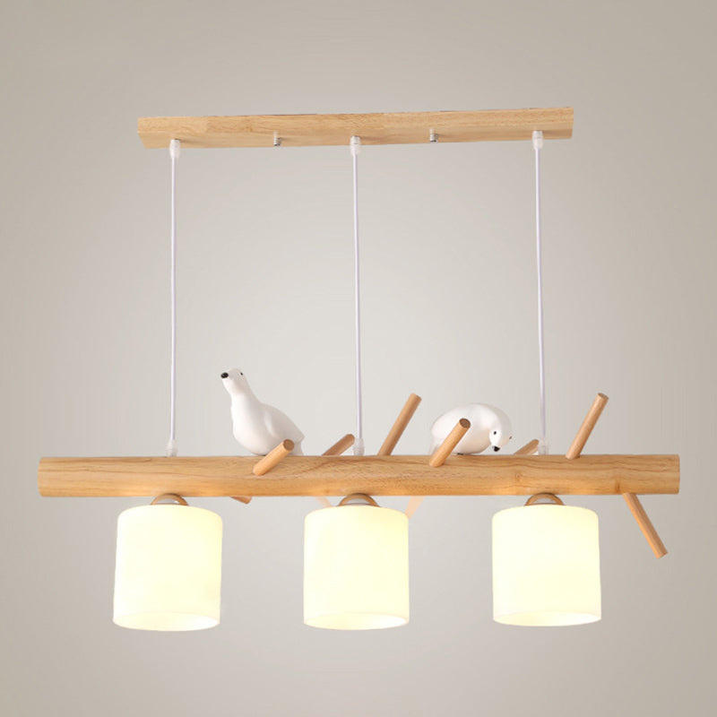 Luci cilindriche di cilindri a sospensione da cucina grande vetro bianco isola moderna lampadario con decorazione per uccelli per il ristorante