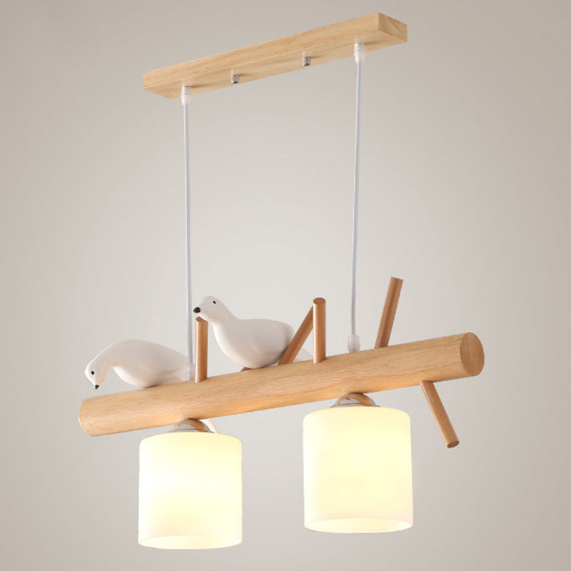 Luci cilindriche di cilindri a sospensione da cucina grande vetro bianco isola moderna lampadario con decorazione per uccelli per il ristorante