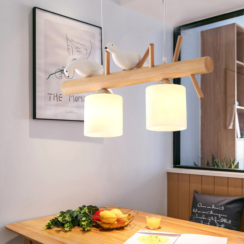 Luci cilindriche di cilindri a sospensione da cucina grande vetro bianco isola moderna lampadario con decorazione per uccelli per il ristorante