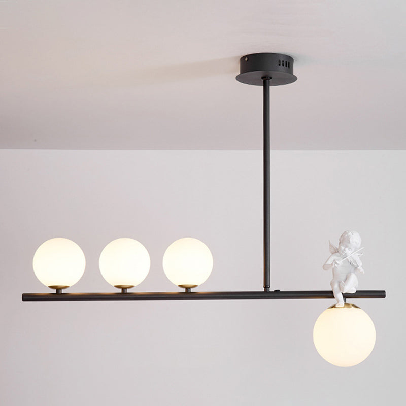 Globe Island Chandelier Lights Simplicity Milky Glass Chandelier Lighting Fixtures for Restaurant