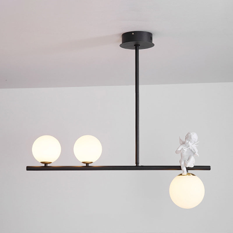 Globe Island Chandelier Lights Simplicity Milky Glass Chandelier Lighting Fixtures for Restaurant