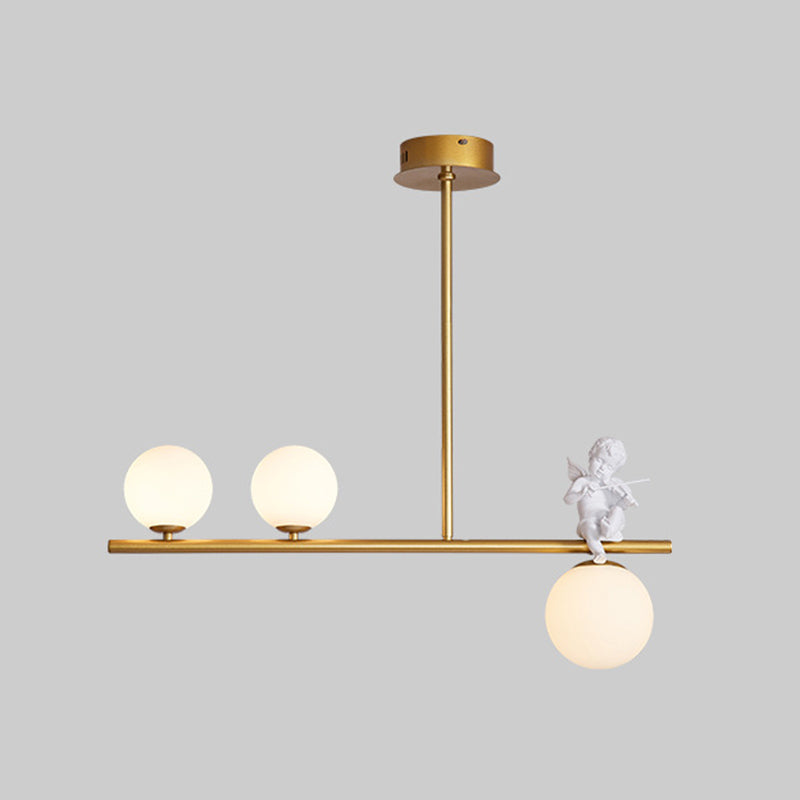 Globe Island Chandelier Lights Simplicity Milky Glass Chandelier Lighting Fixtures for Restaurant