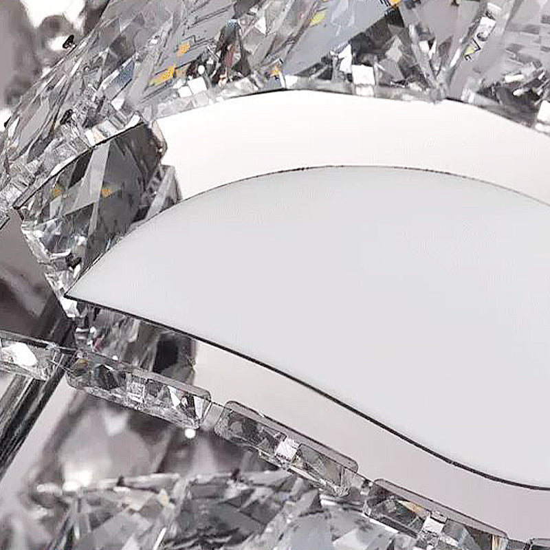 18"/23.5"/31.5" W LED Living Room Ceiling Mounted Fixture Classic Chrome Flush Mount Light with Flower Crystal Shade in Warm/White/3 Color Light