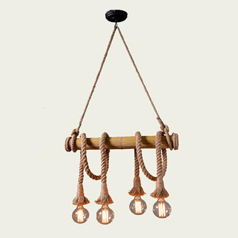 Exposed Bulb Large Kitchen Pendant Lights Rope Retro Industrial Style Island Chandelier Lights for Coffee Shop