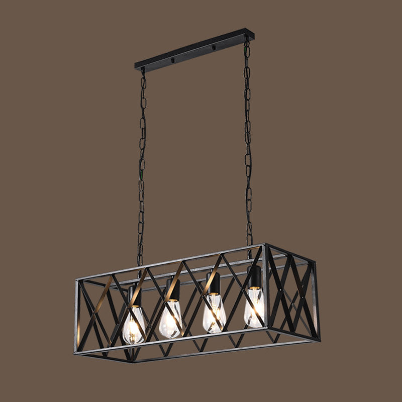 Rectangle Island Lighting Metal Retro Industrial Style Pendant Lighting Fixtures for Restaurant